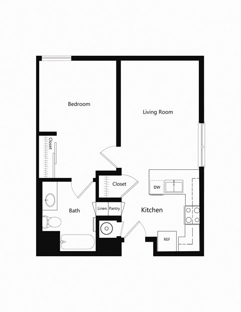 One Bedroom  Floor Plan at Ventana Senior Apartments in Fullerton CA